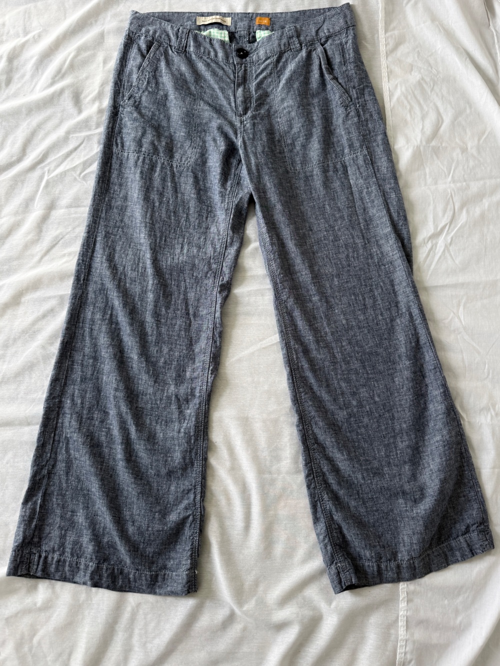 Pilcro and the Letterpress chambray blue Wide Leg linen blend Pants 14 coastal - Picture 2 of 6